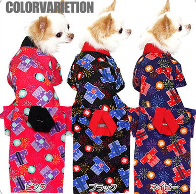 【犬 浴衣 甚平 犬の服】花火ハッピ【男の浴衣 ゆかた 甚平 着物 和柄 部屋着 トイプードル チワワ ダックス タムベディ かっこいい ポメラニアン】[GI]