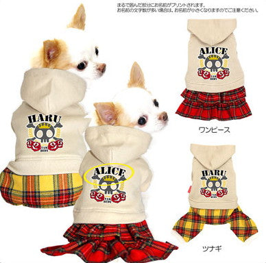 【犬服 犬 服 犬の服 名入れ】愛犬のお名前入り クラウンスカルローズ つなぎ＆ワンピース【ドッグウェア ドクロ 男の子 女の子 ダックス トイプードル チワワ おしゃれ ヨーキー タムベディ】(L/)[GI]