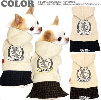【犬服 犬 服 犬の服 名入れ】愛犬のお名前入り ダンシングドッグ ワンピース【ドッグウェア 千鳥格子 動物 女の子 チワワ ダックス トイプードル かわいい パグ タムベディ】(L/)
