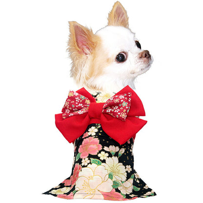 【着物 犬 服 犬の服 秋服 冬服用】艶やか晴れ着 伊織(いおり)《名入れ可能》《コサージュ別売》【和柄 正月 年賀状 初詣 花柄 日本製ドッグ ペット ウェア ダックス トイプードル チワワ タムベディ】