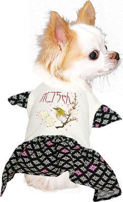 【犬服 犬 服 秋冬 犬の服 名入れ】愛犬のお名前入り 花鳥風月ワンピース【ドッグウェア ペット 和柄 袖 目白 梅 桜 トイプードル チワワ ダックス おしゃれ ヨークシャー タムベディ】(H/)