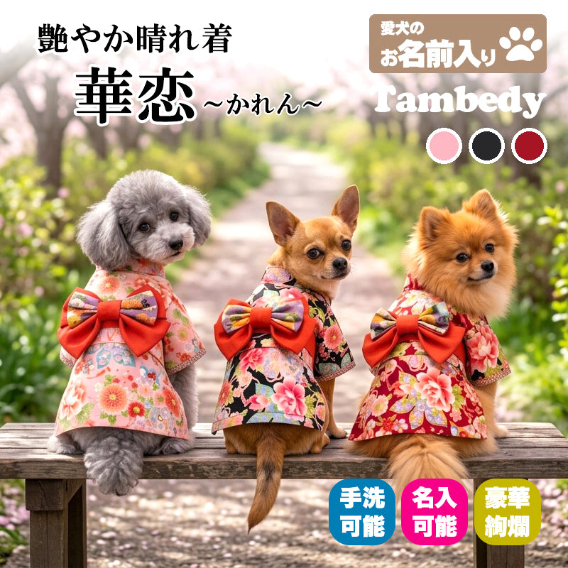 【犬服 着物 犬 服 犬の服 秋服 冬服用】艶やか晴れ着 華恋(かれん)《名入れ可能》《コサージュ別売》【日本製 和柄 正月 年賀状 初詣 花柄 ドッグ ペット ウェア ダックス トイプードル チワワ タムベディ セール】