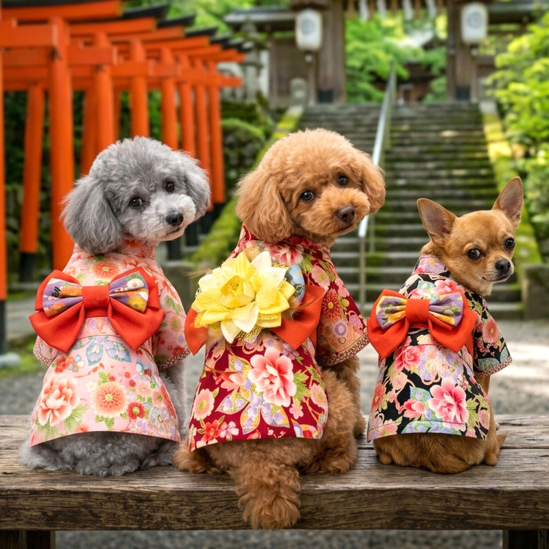【犬服 着物 犬 服 犬の服 秋服 冬服用】艶やか晴れ着 華恋(かれん)《名入れ可能》《コサージュ別売》【日本製 和柄 正月 年賀状 初詣 花柄 ドッグ ペット ウェア ダックス トイプードル チワワ タムベディ セール】