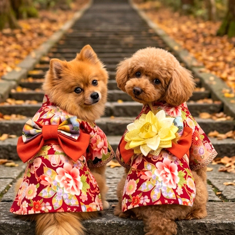 【犬服 着物 犬 服 犬の服 秋服 冬服用】艶やか晴れ着 華恋(かれん)《名入れ可能》《コサージュ別売》【日本製 和柄 正月 年賀状 初詣 花柄 ドッグ ペット ウェア ダックス トイプードル チワワ タムベディ セール】