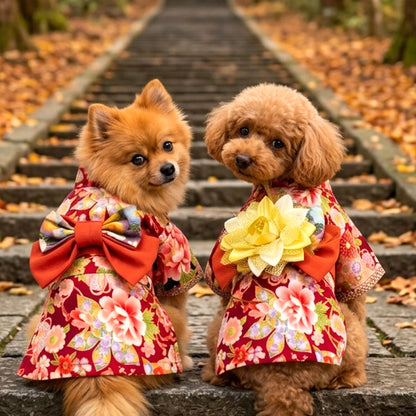 【犬服 着物 犬 服 犬の服 秋服 冬服用】艶やか晴れ着 華恋(かれん)《名入れ可能》《コサージュ別売》【日本製 和柄 正月 年賀状 初詣 花柄 ドッグ ペット ウェア ダックス トイプードル チワワ タムベディ セール】
