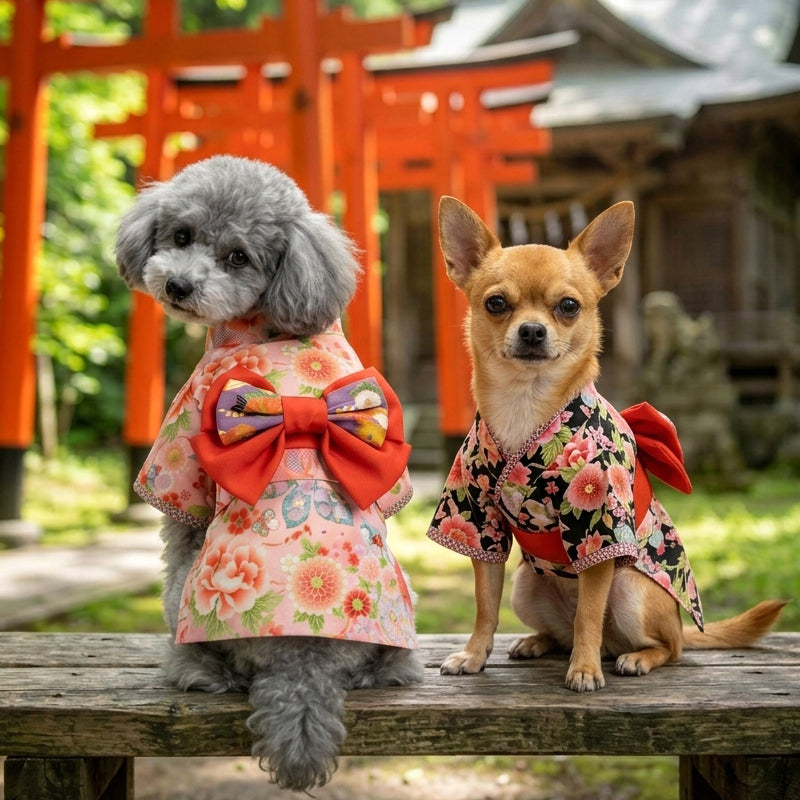 【犬服 着物 犬 服 犬の服 秋服 冬服用】艶やか晴れ着 華恋(かれん)《名入れ可能》《コサージュ別売》【日本製 和柄 正月 年賀状 初詣 花柄 ドッグ ペット ウェア ダックス トイプードル チワワ タムベディ セール】