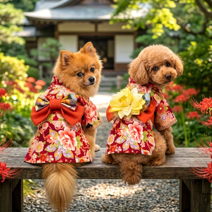 【犬服 着物 犬 服 犬の服 秋服 冬服用】艶やか晴れ着 華恋(かれん)《名入れ可能》《コサージュ別売》【日本製 和柄 正月 年賀状 初詣 花柄 ドッグ ペット ウェア ダックス トイプードル チワワ タムベディ セール】