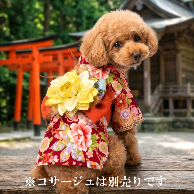 【犬服 着物 犬 服 犬の服 秋服 冬服用】艶やか晴れ着 華恋(かれん)《名入れ可能》《コサージュ別売》【日本製 和柄 正月 年賀状 初詣 花柄 ドッグ ペット ウェア ダックス トイプードル チワワ タムベディ セール】