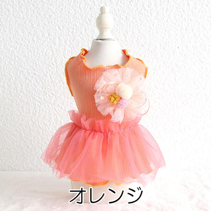 【犬服 犬 服 犬の服 春服 夏服 】かわいいコサージュのチュールワンピース【襟付き ひよこ ニワトリ イチゴドッグ ペット ウェア ダックス トイプードル チワワ タムベディ】[CN]