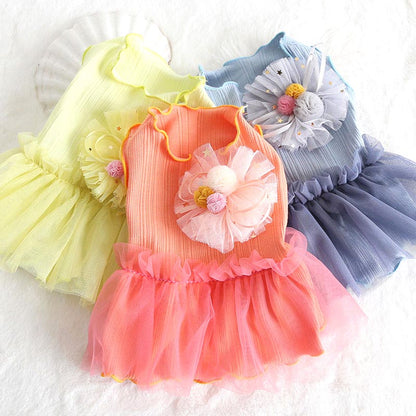 【犬服 犬 服 犬の服 春服 夏服 】かわいいコサージュのチュールワンピース【襟付き ひよこ ニワトリ イチゴドッグ ペット ウェア ダックス トイプードル チワワ タムベディ】[CN]