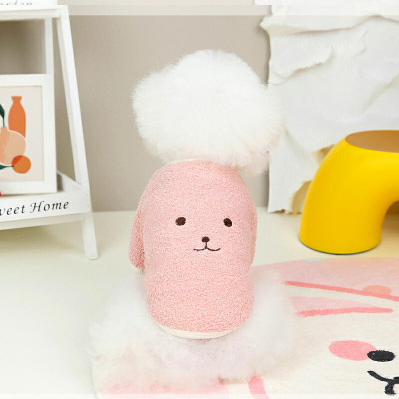 【犬服 犬 服 犬の服 秋服 冬服用】かわいいお顔のボアシャツ【前開き 袖ありモコモコ寒さ対策ドッグ ペット ウェア ダックス トイプードル チワワ タムベディかわいい シーズー】[CN]