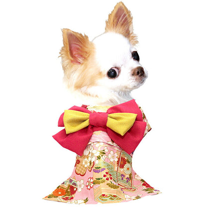 【着物 犬 服 犬の服 秋服 冬服用】艶やか晴れ着 茅乃(かやの)《名入れ可能》《コサージュ別売》【和柄 正月 年賀状 初詣 花柄 日本製ドッグ ペット ウェア ダックス トイプードル チワワ タムベディ マルチーズ】