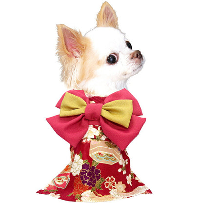 【着物 犬 服 犬の服 秋服 冬服用】艶やか晴れ着 茅乃(かやの)《名入れ可能》《コサージュ別売》【和柄 正月 年賀状 初詣 花柄 日本製ドッグ ペット ウェア ダックス トイプードル チワワ タムベディ マルチーズ】