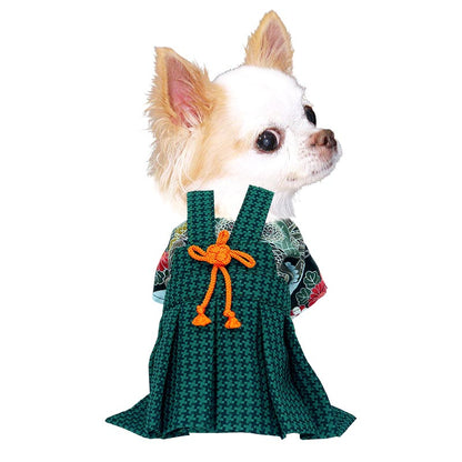 【犬服 犬 服 犬の服 秋服 冬服用 着物】男振り袴(はかま)慶至(けいじ)《名入れ可能》【晴れ着 鶴 千鳥格子 正月 年賀状 七五三 男の子 ドッグ ペット ウェア トイプードル チワワ タムベディ】