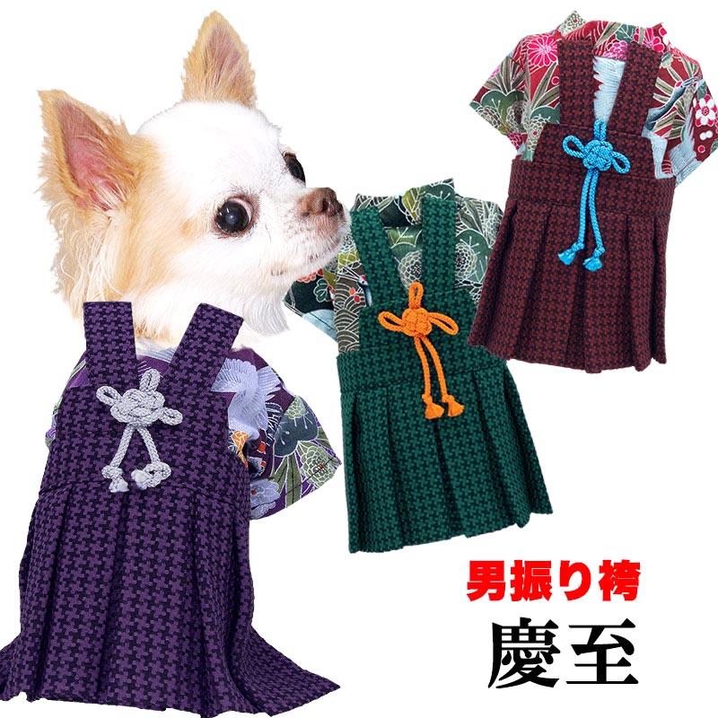 【犬服 犬 服 犬の服 秋服 冬服用 着物】男振り袴(はかま)慶至(けいじ)《名入れ可能》【晴れ着 鶴 千鳥格子 正月 年賀状 七五三 男の子 ドッグ ペット ウェア トイプードル チワワ タムベディ】