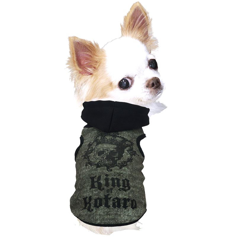 【犬服 犬 服 犬の服 名入れ 春夏服用】愛犬のお名前入り 接触冷感素材クール キングスカルパーカー【ボーダー ドクロ ペット ウェア ダックス トイプードル チワワ タムベディかっこいい パグ】(S/B/T/H/)