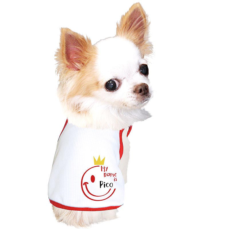 【犬服 犬 服 犬の服 名入れ 春夏服用】愛犬のお名前入り 接触冷感素材クール キングスマイル タンクトップ 中型犬用【ひんやり ニコちゃん ドッグ ペット ウェア トイプードル チワワ タムベディ】(O/B/T/H/)