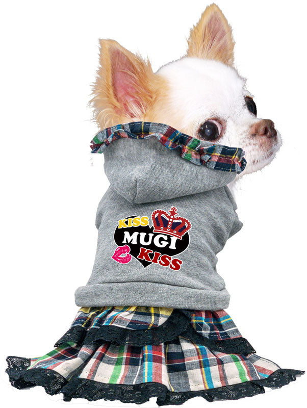【犬服 犬 服 犬の服 名入れ 秋服 冬服用】愛犬のお名前入り キスミーワンピース【２段フリル 人気ナンバーワンドッグ ペット ウェア ダックス トイプードル チワワ タムベディ キュート 】(L/)