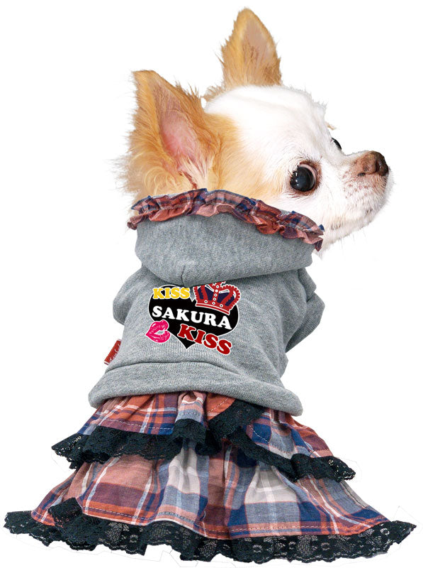 【犬服 犬 服 犬の服 名入れ 秋服 冬服用】愛犬のお名前入り キスミーワンピース【２段フリル 人気ナンバーワンドッグ ペット ウェア ダックス トイプードル チワワ タムベディ キュート 】(L/)