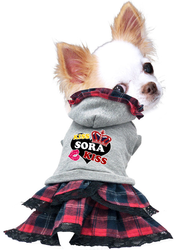 【犬服 犬 服 犬の服 名入れ 秋服 冬服用】愛犬のお名前入り キスミーワンピース【２段フリル 人気ナンバーワンドッグ ペット ウェア ダックス トイプードル チワワ タムベディ キュート 】(L/)