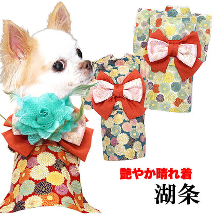 【犬服 犬 服 犬の服 秋服 冬服用】艶やか晴れ着 湖条(こじょう)《名入れ可能》《コサージュ別売》【着物 お正月 初詣 年賀状 七五三 ドッグ ペット ウェア ダックス トイプードル チワワ タムベディ マルチーズ】