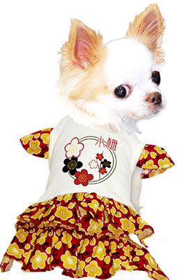 【犬服 犬 服 秋冬 犬の服 名入れ】愛犬のお名前入り 小梅日和 ワンピース【ドッグウェア ペット スマイル 花柄 和柄 梅 ぺット トイプードル チワワ ダックス かわいい パピヨン タムベディ】(H/)