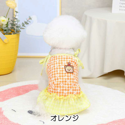 【犬服 犬 服 犬の服 名入れ 春服 夏服用 】くまちゃんフラワーキャミワンピース【ドッグウェア チェック ベア 花柄 肩リボン ペット ダックス トイプードル チワワ タムベディ愛らしい】[CN]