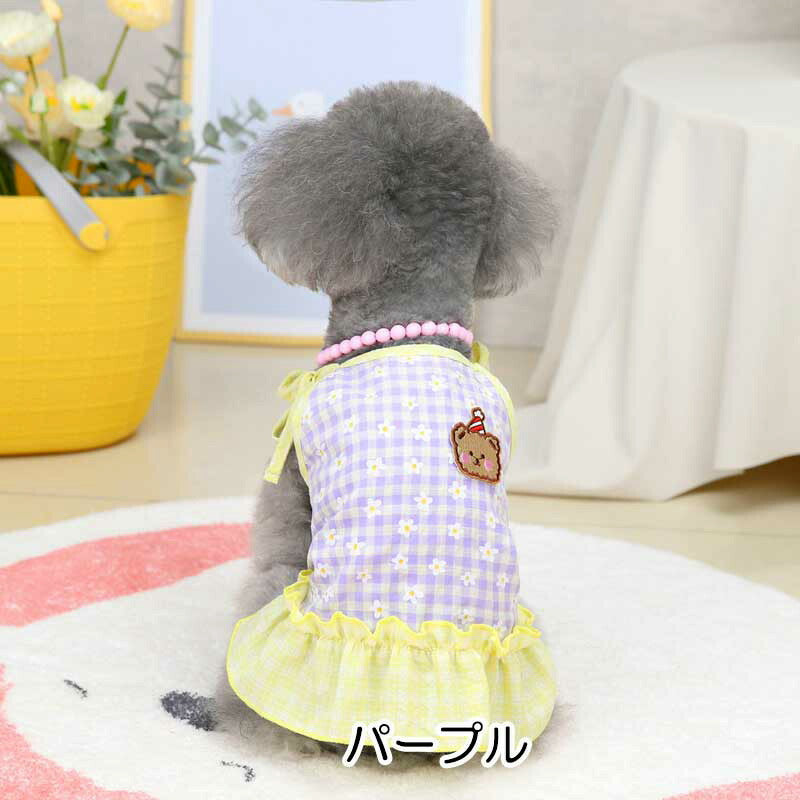 【犬服 犬 服 犬の服 名入れ 春服 夏服用 】くまちゃんフラワーキャミワンピース【ドッグウェア チェック ベア 花柄 肩リボン ペット ダックス トイプードル チワワ タムベディ愛らしい】[CN]