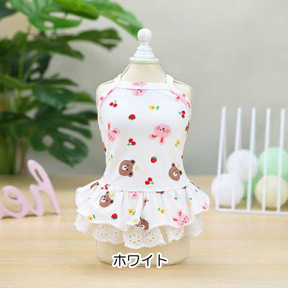 【犬 夏服 犬の服 春服用】くまとうさぎのキャミワンピース【ドッグウェア ベア ラビット 2段フリル レース ドッグ ペット ダックス トイプードル チワワ タムベディ パピヨン】[CN]