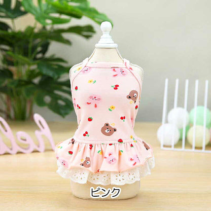 【犬 夏服 犬の服 春服用】くまとうさぎのキャミワンピース【ドッグウェア ベア ラビット 2段フリル レース ドッグ ペット ダックス トイプードル チワワ タムベディ パピヨン】[CN]