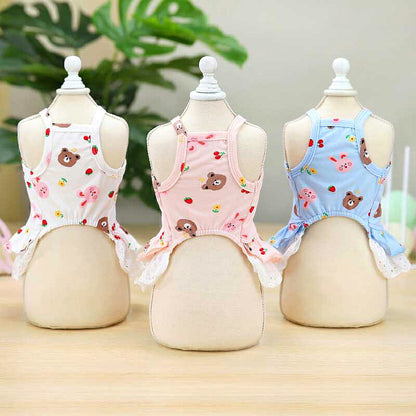 【犬 夏服 犬の服 春服用】くまとうさぎのキャミワンピース【ドッグウェア ベア ラビット 2段フリル レース ドッグ ペット ダックス トイプードル チワワ タムベディ パピヨン】[CN]
