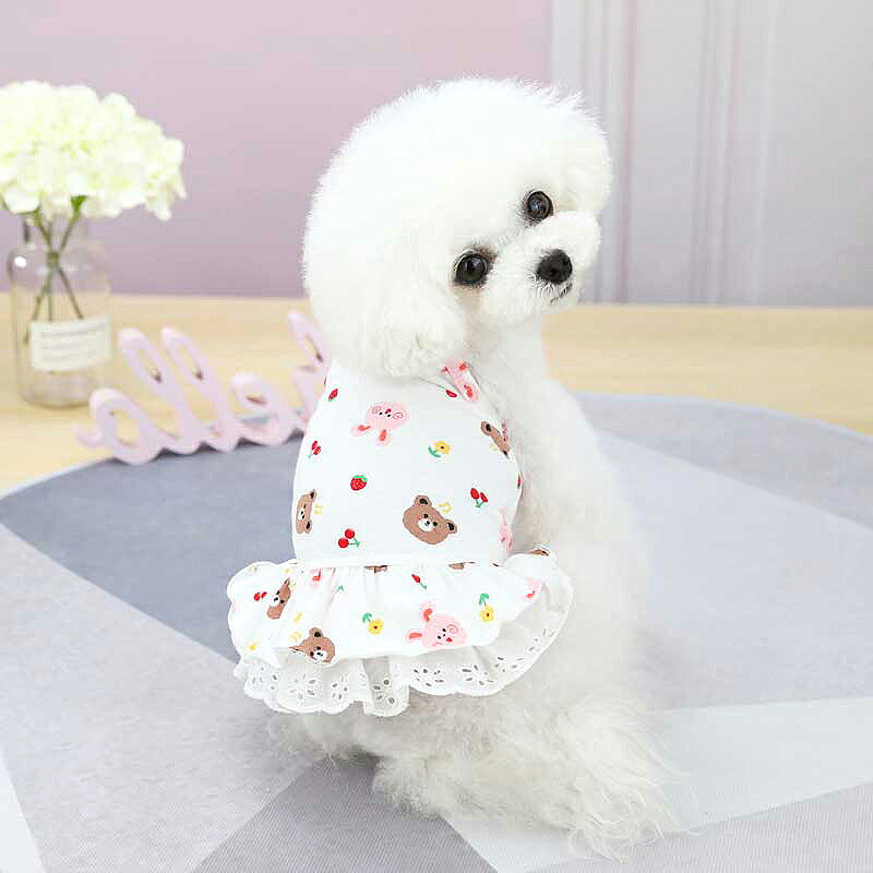 【犬 夏服 犬の服 春服用】くまとうさぎのキャミワンピース【ドッグウェア ベア ラビット 2段フリル レース ドッグ ペット ダックス トイプードル チワワ タムベディ パピヨン】[CN]