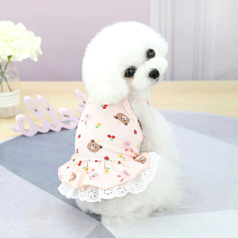 【犬 夏服 犬の服 春服用】くまとうさぎのキャミワンピース【ドッグウェア ベア ラビット 2段フリル レース ドッグ ペット ダックス トイプードル チワワ タムベディ パピヨン】[CN]