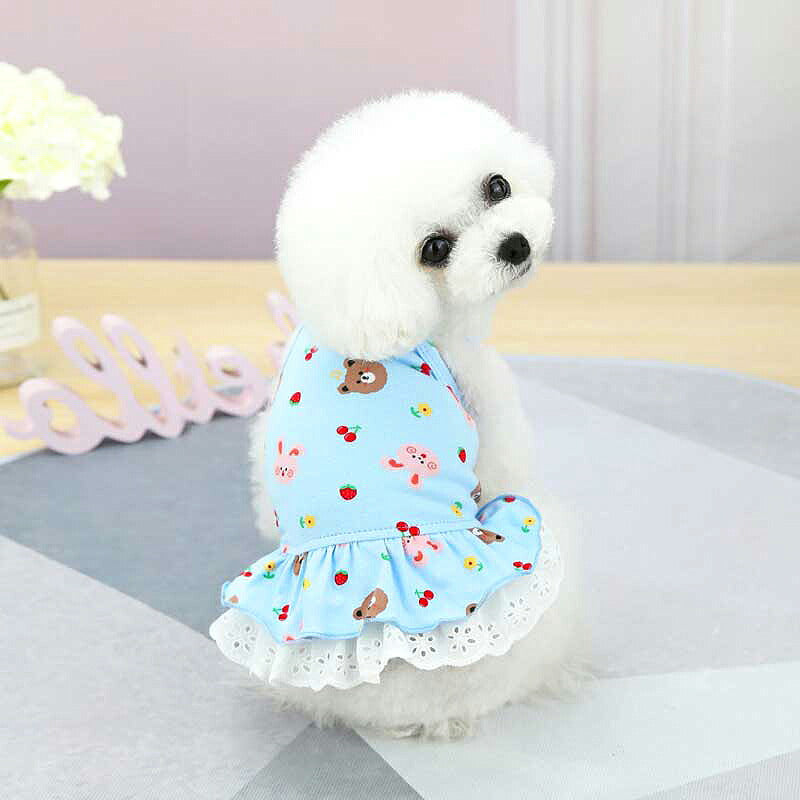 【犬 夏服 犬の服 春服用】くまとうさぎのキャミワンピース【ドッグウェア ベア ラビット 2段フリル レース ドッグ ペット ダックス トイプードル チワワ タムベディ パピヨン】[CN]