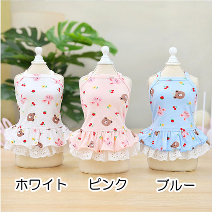 【犬 夏服 犬の服 春服用】くまとうさぎのキャミワンピース【ドッグウェア ベア ラビット 2段フリル レース ドッグ ペット ダックス トイプードル チワワ タムベディ パピヨン】[CN]