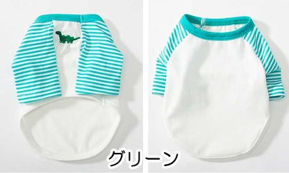 【犬 夏服 犬の服 春服用】《名入れ可能》恐竜のワンポイントシャツ【ドッグウェア ペット 袖あり ボーダー ダックス トイプードル チワワ おしゃれ パグ タムベディ】[CN][GI]