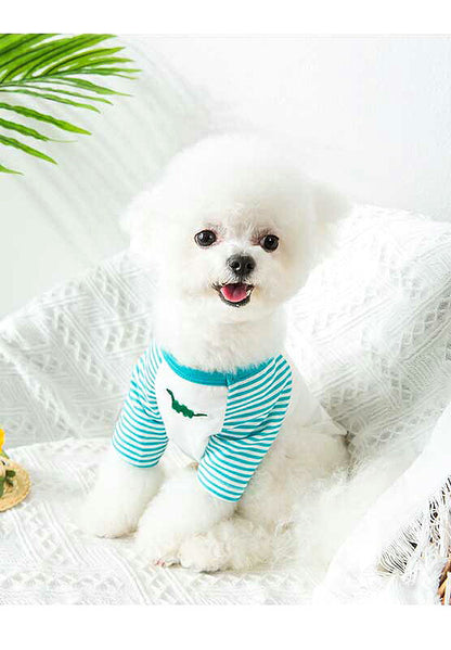【犬 夏服 犬の服 春服用】《名入れ可能》恐竜のワンポイントシャツ【ドッグウェア ペット 袖あり ボーダー ダックス トイプードル チワワ おしゃれ パグ タムベディ】[CN][GI]