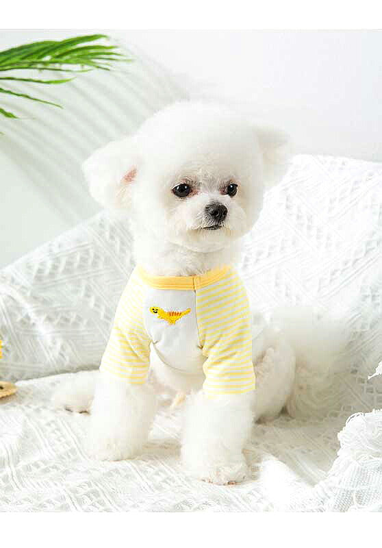 【犬 夏服 犬の服 春服用】《名入れ可能》恐竜のワンポイントシャツ【ドッグウェア ペット 袖あり ボーダー ダックス トイプードル チワワ おしゃれ パグ タムベディ】[CN][GI]