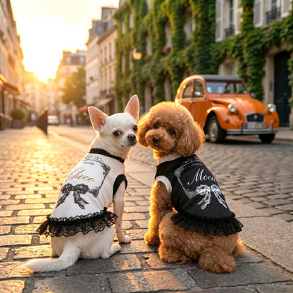 【犬服 犬の服 名入れ 春夏服 秋冬服用】愛犬のお名前入り レースドールワンピース【日本製 フリル レース 抜け毛対策 ドッグ ペット ウェア トイプードル チワワ タムベディ きれい ポメラニアン】(S/B/W/H/)