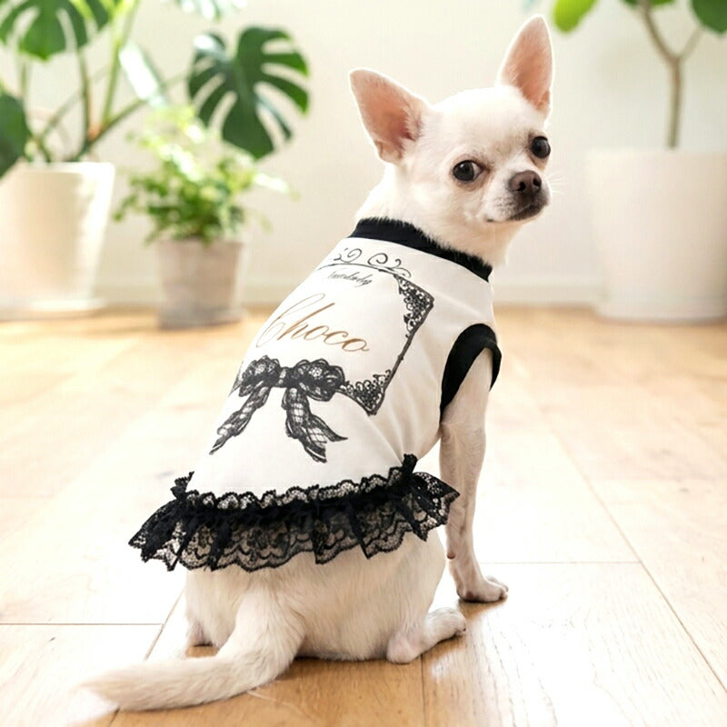 【犬服 犬の服 名入れ 春夏服 秋冬服用】愛犬のお名前入り レースドールワンピース【日本製 フリル レース 抜け毛対策 ドッグ ペット ウェア トイプードル チワワ タムベディ きれい ポメラニアン】(S/B/W/H/)