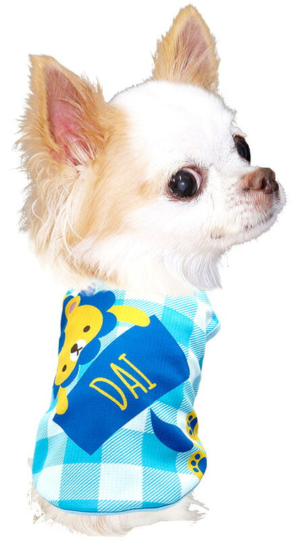 【犬 夏服 犬の服 名入れ 春服用】ひんやり 接触冷感素材 クール 愛犬のお名前入り ライオンボード 【チェック ドッグ ウェア ダックス トイプードル チワワ タムベディ おしゃれ】(S/B/N/H/)