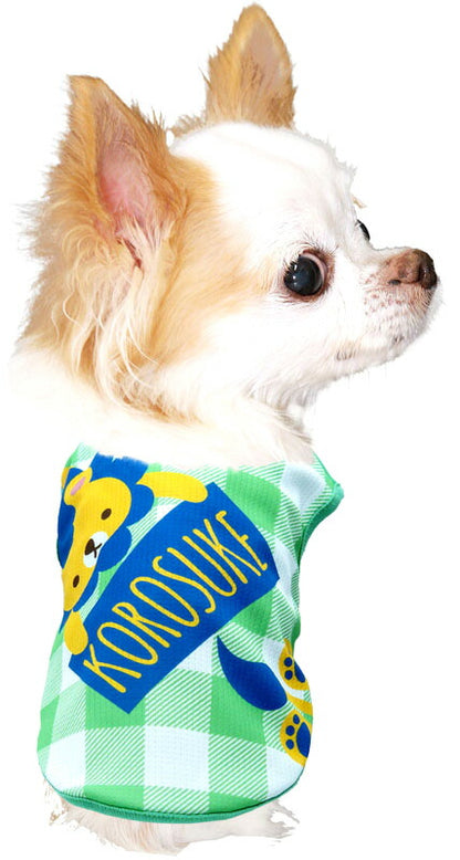 【犬 夏服 犬の服 名入れ 春服用】ひんやり 接触冷感素材 クール 愛犬のお名前入り ライオンボード 【チェック ドッグ ウェア ダックス トイプードル チワワ タムベディ おしゃれ】(S/B/N/H/)