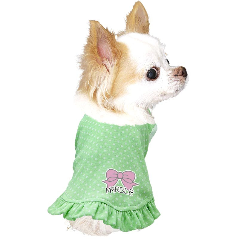 【犬服 犬 服 犬の服 名入れ 春服 夏服用】愛犬のお名前入り リトルリボンドットワンピース【水玉 パスエルカラードッグ ペット ウェア アウトレット ダックス トイプードル チワワ タムベディ】(L/)