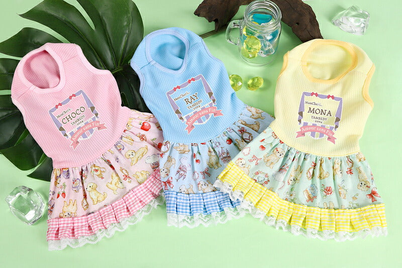 【犬服 犬 服 犬の服 名入れ 春服 夏服用】愛犬のお名前入り 接触冷感素材クール モンシェリー ワンピース【レース フリル 人気 女の子ドッグ ペット ウェア トイプードル チワワ タムベディかわいい ポメラニアン】(L/)