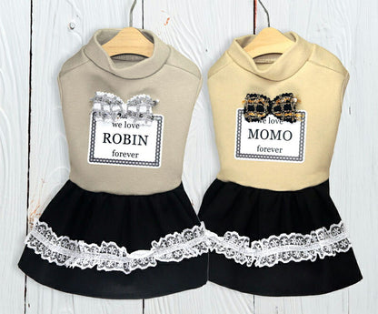 【犬服 犬 服 犬の服 秋服 冬服用】愛犬のお名前入り ラブフォーエバーワンピース【リボン キラキラ レース 日本製ドッグ ペット ウェア ダックス トイプードル チワワ タムベディきれい パピヨン】(O/F/W/L)