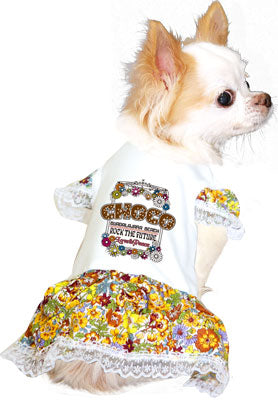 【犬服 犬 服 犬の服 名入れ】愛犬のお名前入り ラブ＆ピース ワンピース 【ドッグウェア ヒッピー お花柄 女の子 トイプードル チワワ ダックス おしゃれ 柴犬 タムベディ】(H/)