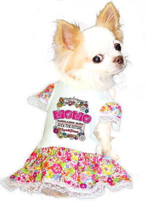 【犬服 犬 服 犬の服 名入れ】愛犬のお名前入り ラブ＆ピース ワンピース 【ドッグウェア ヒッピー お花柄 女の子 トイプードル チワワ ダックス おしゃれ 柴犬 タムベディ】(H/)
