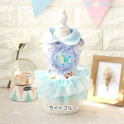 【犬 夏服 犬の服 春服用】メルヘンワンピース【ドッグウェア 襟付き チュールスカート レース フリル ドッグ ペット ダックス トイプードル チワワ タムベディかわいい】[CN][GI]