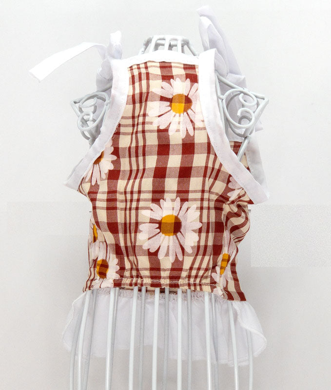 【犬 夏服 犬の服 春服用】マーガレットキャミワンピース【ドッグウェア 花柄 チェック リボン 肩ひも ボタン キャミソール ペット ダックス トイプードル チワワ タムベディ】[CN][GI]