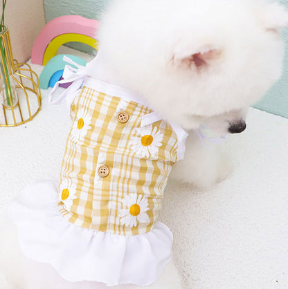 【犬 夏服 犬の服 春服用】マーガレットキャミワンピース【ドッグウェア 花柄 チェック リボン 肩ひも ボタン キャミソール ペット ダックス トイプードル チワワ タムベディ】[CN][GI]